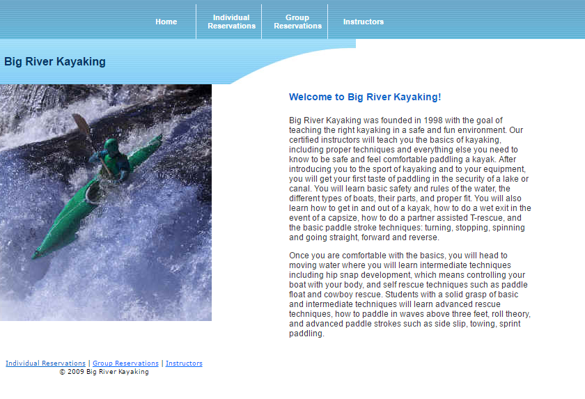 Big River Kayaking Home page