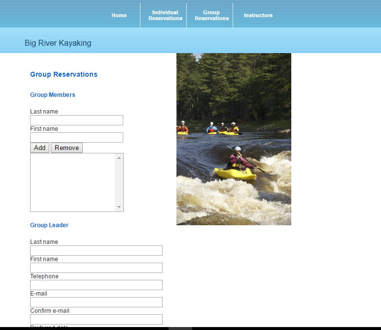 Big River Kayaking group registration page